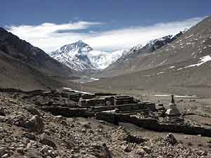 Эверест (вверху) и монастырь Ронгбук (внизу)

